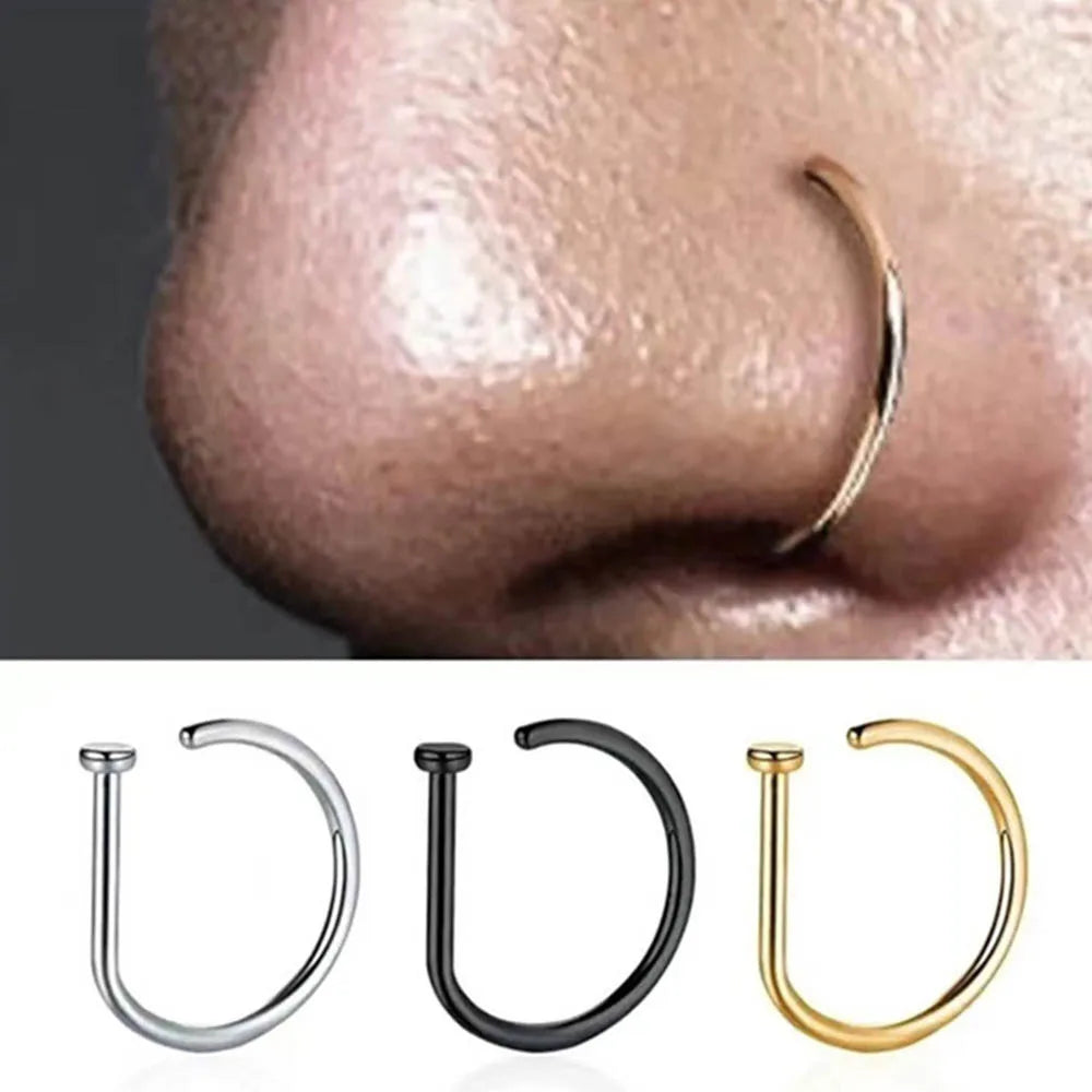 Stainless Steel Ring Nostril Body Jewelry New Curved Barbells Fake Nose Piercing D Shaped Tragus Hel