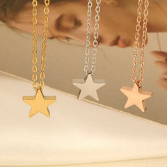 LUXUKISSKIDS Fashion Classic Small Star Pendant Necklace Smooth Mental Tiny Stars Clavicle Choker for Girls/Woman Steel Jewelry