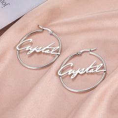 Custom Nameplate Hoop Earrings for Women | Personalized Stainless Steel Jewelry