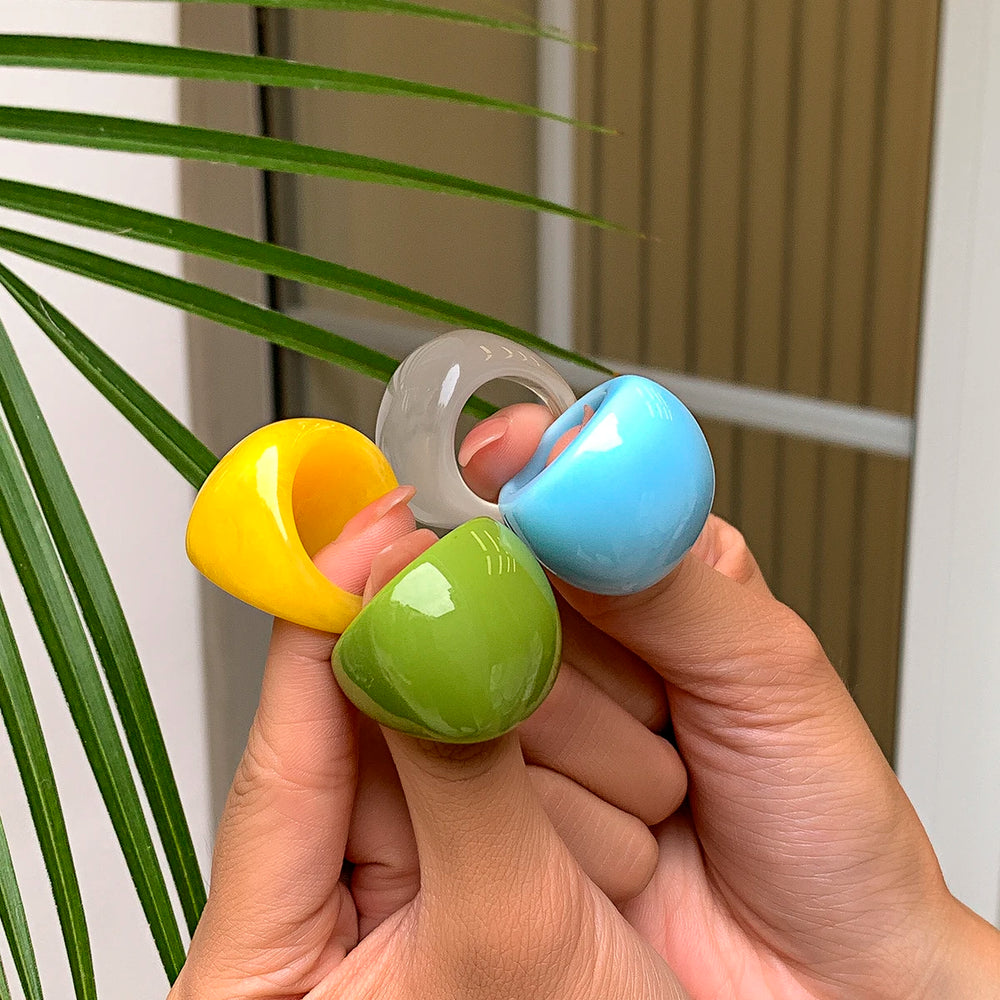 IngeSight.Z Korean Transparent Acrylic Geometric Chunky Rings Women Charm Colourful Rainbow Resin Kn