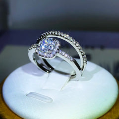 New Small Couple Ring 925 Sterling Silver Popular Fashion Four-Claw Zircon Ring Two-Piec detail view