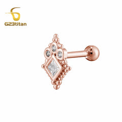 2PC Surgical Steel Cartilage Earring Helix Daith Conch Tragus Piecring Ring Zircon Flo close-up view