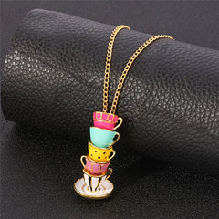 Enamel Tea Cup Pendant Necklace | Trendy Long Chain Jewelry alternate view