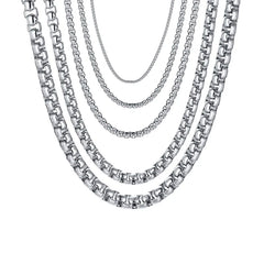 Round Box Chain Necklace for Men | Stainless Steel Link Chain in Gold, Silver, or Black detail view