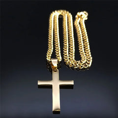 Gold Stainless Steel Cross Pendant Necklace | Hip Hop Jesus Chain Jewelry for Men Wome close-up view
