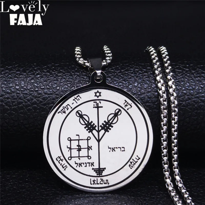 Fourth Pentacle of Jupiter Key of Solomon Stainless Steel Pendant Necklace Men Seals of The Seven Ar