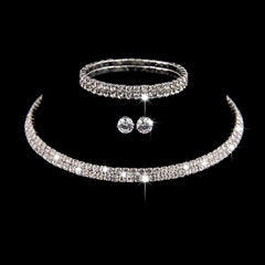 Fashion Crystal Bride Jewelry Set Rhinestone Silver-plated Wedding Dress Banquet Neckl close-up view