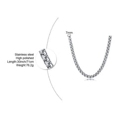 Round Box Chain Necklace for Men | Stainless Steel Link Chain in Gold, Silver, or Blac close-up view
