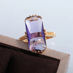 Huitan Purple Stone Rings Women Vintage Party Elegant Lady's Ring Birthday Anniversary Gift Exaggerated Female Fashion Jewelry