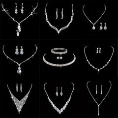 Fashion Crystal Bride Jewelry Set Rhinestone Silver-plated Wedding Dress Banquet Necklace Earring Se