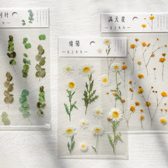 Yoofun Daisy Clover Babysbreath Fern Transparent PET Stickers | Floral Plant Sticker Set for Scrapbo