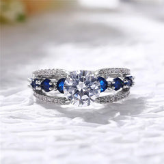Huitan Special-interest Wedding Rings Women Blue/White Round CZ Novel Designed Female Pa detail view