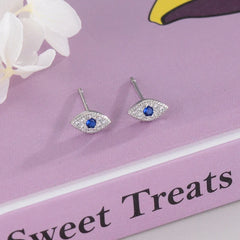 925 Sterling Silver Zircon Blue Evil Eye Stud Earrings detail view