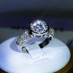 925 Silver Classic Gypsophila Inlaid With Large Zircon White Crystal Ring For Women P alternate view