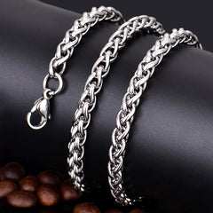 Stainless Steel Keel Link Chain Necklace | Braided Wheat Chain for Men Women alternate view