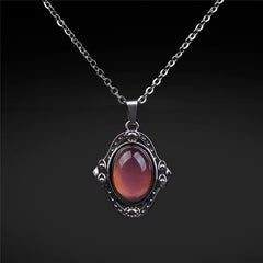 Mood Color Change Necklace | Retro Palace Elliptic Pendant with Stainless Steel Chain close-up view