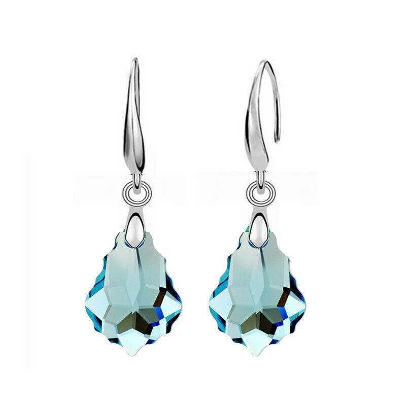 Silver Navy Crystal Teardrop Hook Earrings | Elegant Drop Pendant Jewelry for Women