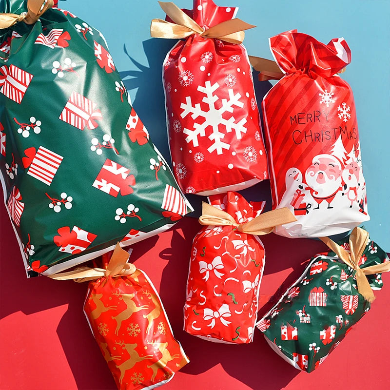 Merry Christmas Candy Bag Santa Gift Bag Snowflake Drawstring Bag Christmas for 2022