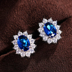 Huitan Fashion Sunflower Shape Stud Earrings Women Brilliant Oval Cubic Zirconia Luxury Female Party
