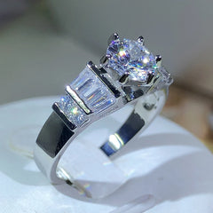 925 Sterling Silver Fashion White Zircon Stone Silver Color Wedding Engagement Rings alternate view