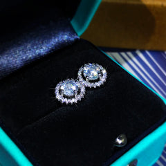 925 Sterling Silver High-End Fashion Jewelry White Zircon Round Earrings Exquisite Di alternate view