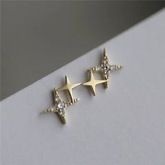 925 Sterling Silver Micro Inlaid Crystal Four-Pointed Star Plating 14k Gold Earrings Wom detail view