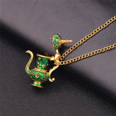Enamel Tea Cup Pendant Necklace | Trendy Long Chain Jewelry detail view