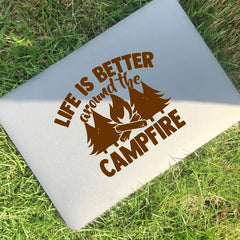 Camp Life Vinyl Decal Bundle | Camper Door Window Sticker for Laptop Water Bottle close-up view