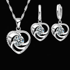 925 Sterling Silver Stamped Necklace Earrings Set Long Chain Sweet Romantic Style Lov alternate view