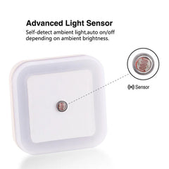 Wireless Sensor LED Night Light | Mini Square Plug-in Lamp for Baby, Kids, Living Room close-up view