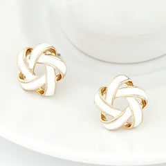 RAVIMOUR Enamel Stud Earrings | Fashion Gold Flower Star Earrings for Women close-up view