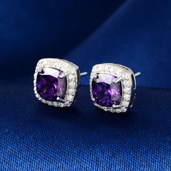 Brand Jewelry Natural Amethyst Earrings Genuine 925 Sterling Silver Earrings Brand Wom close-up view