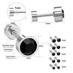 Black Crystal Screw Back Stud Earrings | Stainless Steel Fashion Jewelry for Women close-up view