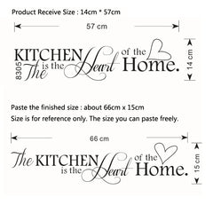 English Letters Kitchen Love Vinyl Wall Sticker | Heart of the Home Wall Decal alternate view
