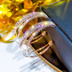 Silver Needle Hoop Earrings for Women Jewelry Rose Gold Pated Alloy Statement Rhinesto close-up view