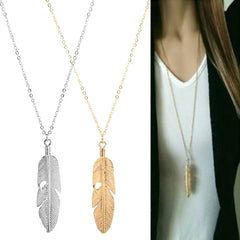 VOQ Feather Pendant Necklace for Women | Trendy Long Chain Jewelry Gift