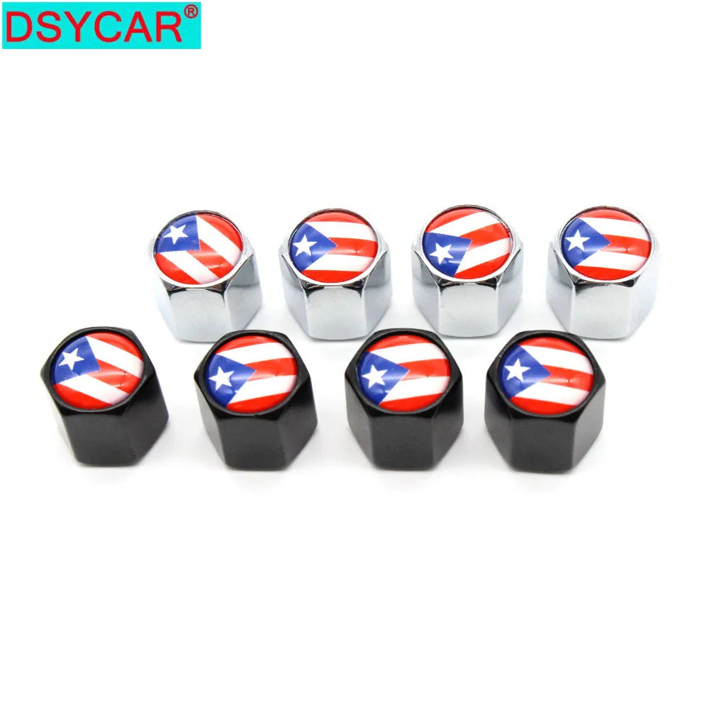 Zinc Alloy Puerto Rico Flag Tire Valve Stem Caps 4 Pcs Set