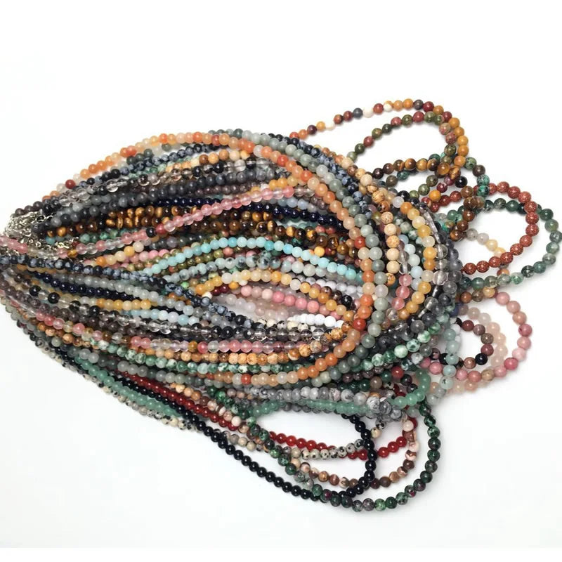 4mm Natural Stone Beaded Necklace and Bracelet Set | Tiger Eye Tourmaline Amazonite Agates Crystal Q