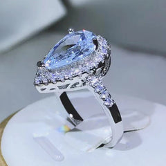 925 sterling silver elegant and exquisite drop-shaped white zircon ring with diamonds alternate view