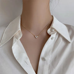 Silver Color Zircon Heart Necklace | Women's Shiny Clavicle Chain Jewelry alternate view