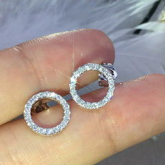 Huitan Fashion Versatile Dazzling Circle Stud Earrings with Crystal Cubic Zirconia Minim detail view