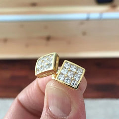 Huitan Luxury Gold Color Square Stud Earrings Women Ear Piercing with CZ Stone Simple alternate view