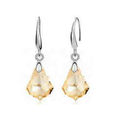 Silver Navy Crystal Teardrop Hook Earrings | Elegant Drop Pendant Jewelry for Women detail view