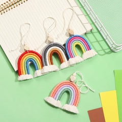 Boho Handmade Rainbow Decoeation Weaving Rainbow Keychains Car Rearview Mirror Pendan alternate view