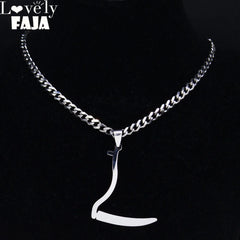 Silver Grim Reaper Sickle Pendant Necklace | Punk Stainless Steel Jewelry for Women