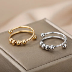Women Open Spinner Adjustable Finger Ring Stainless Steel Rotating Freely Anti Stress Jewelry Gift