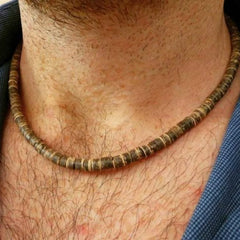 Men's Beaded Wood Beach Necklace | African Inspired Surfer Jewelry detail view