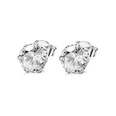 Huitan Minimalist Crystal Cubic Zirconia Stud Earrings | 6 Claws Unisex Fashion Jewelr close-up view