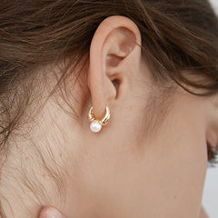 ANENJERY Imitation Pearl Hoop Earrings for Women Round Wedding Party Ear Jewelry Wholesa detail view