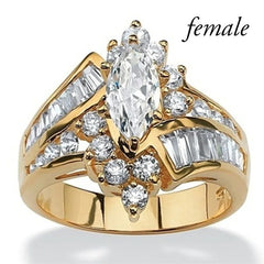 Fashion Couple Rings Women Marquise Cut Crystal CZ Ring Men's Two Rows CZ Stone Stain alternate view